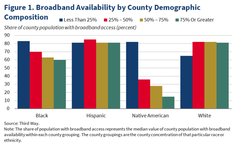 Chart for comparison of Internet access availability in communities: Black, Hispanic, Native American and White